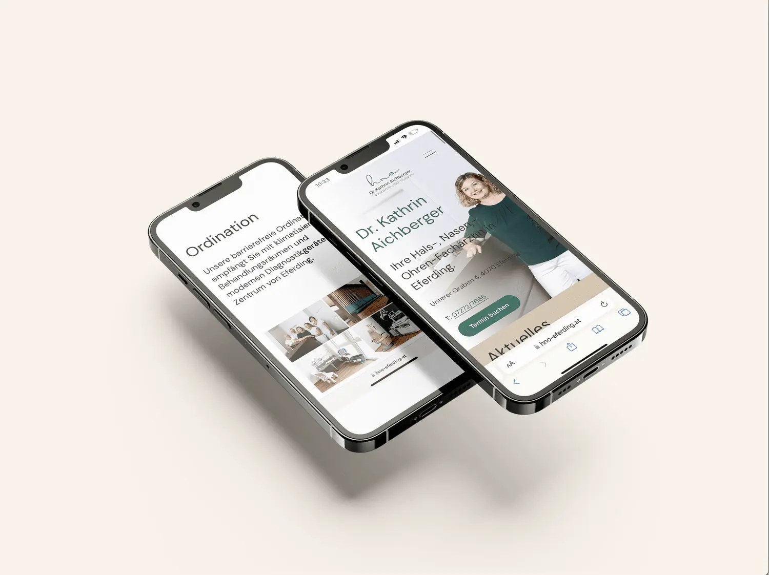Website der HNO-Ordination Dr. Aichberger am Handy, madea