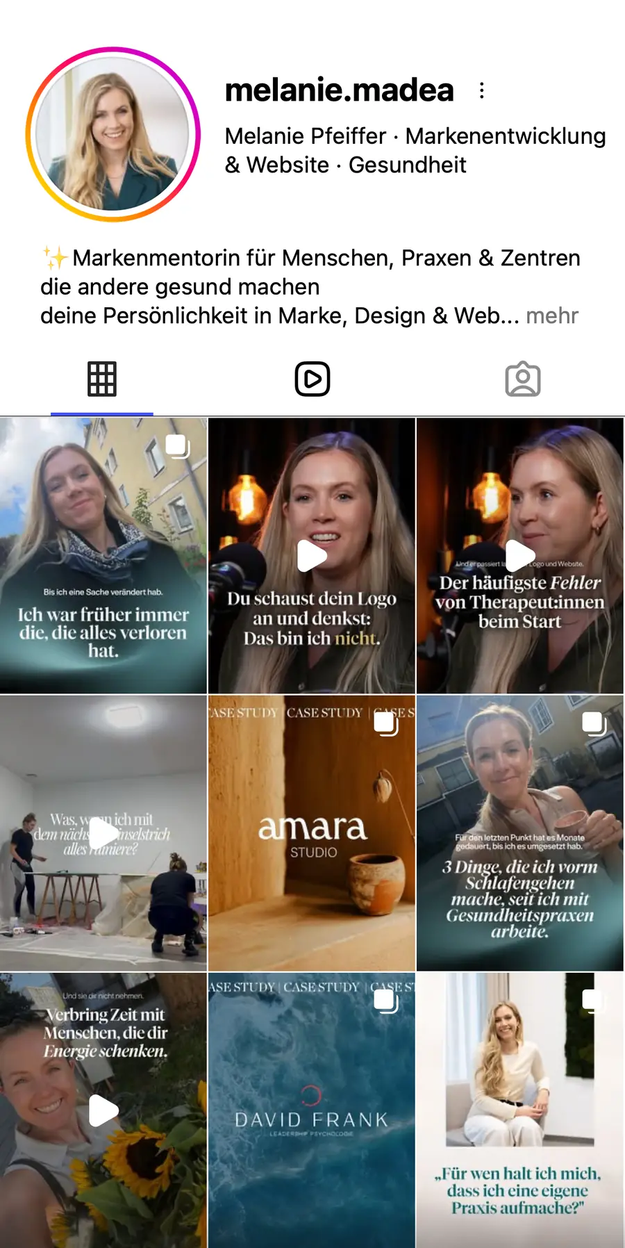 Instagram-Profil von Melanie Pfeiffer, melanie.madea, mit Beiträgen und Reels, madea