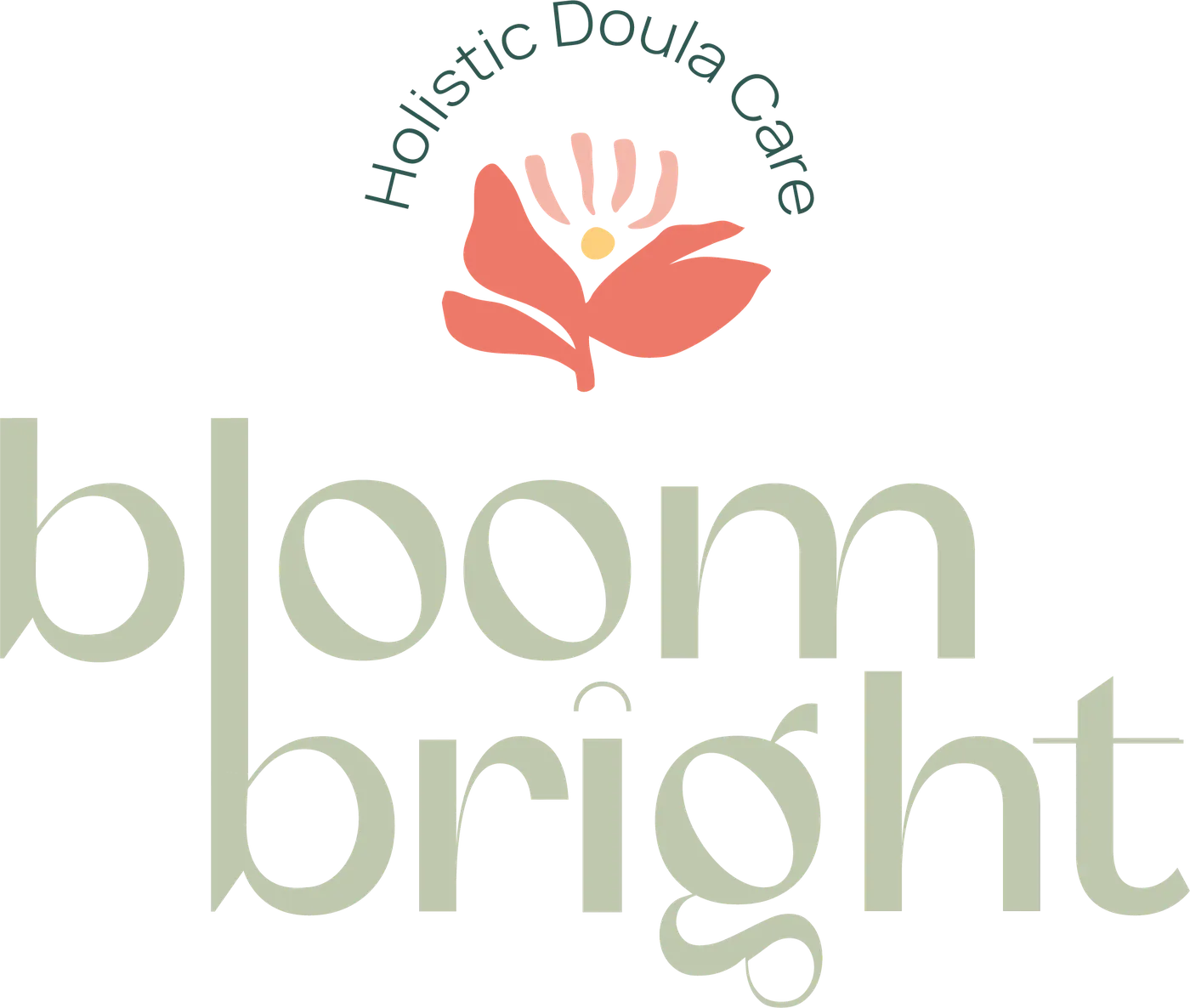 Logo Bloom Bright mit Blüte und dem Schriftzug Holistic Doula Care, madea