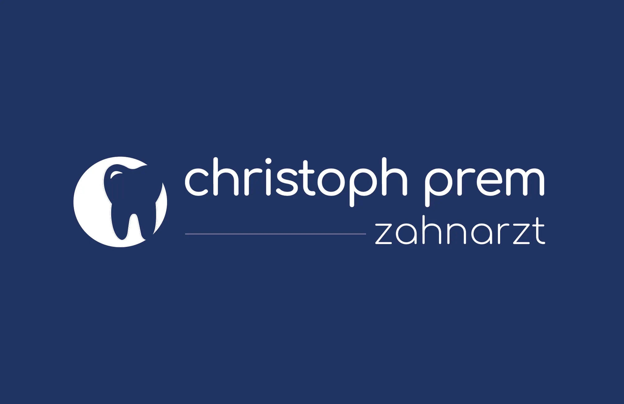 Visitenkarte von Zahnarzt Christoph Prem in Blau mit Zahn im Kreis, madea