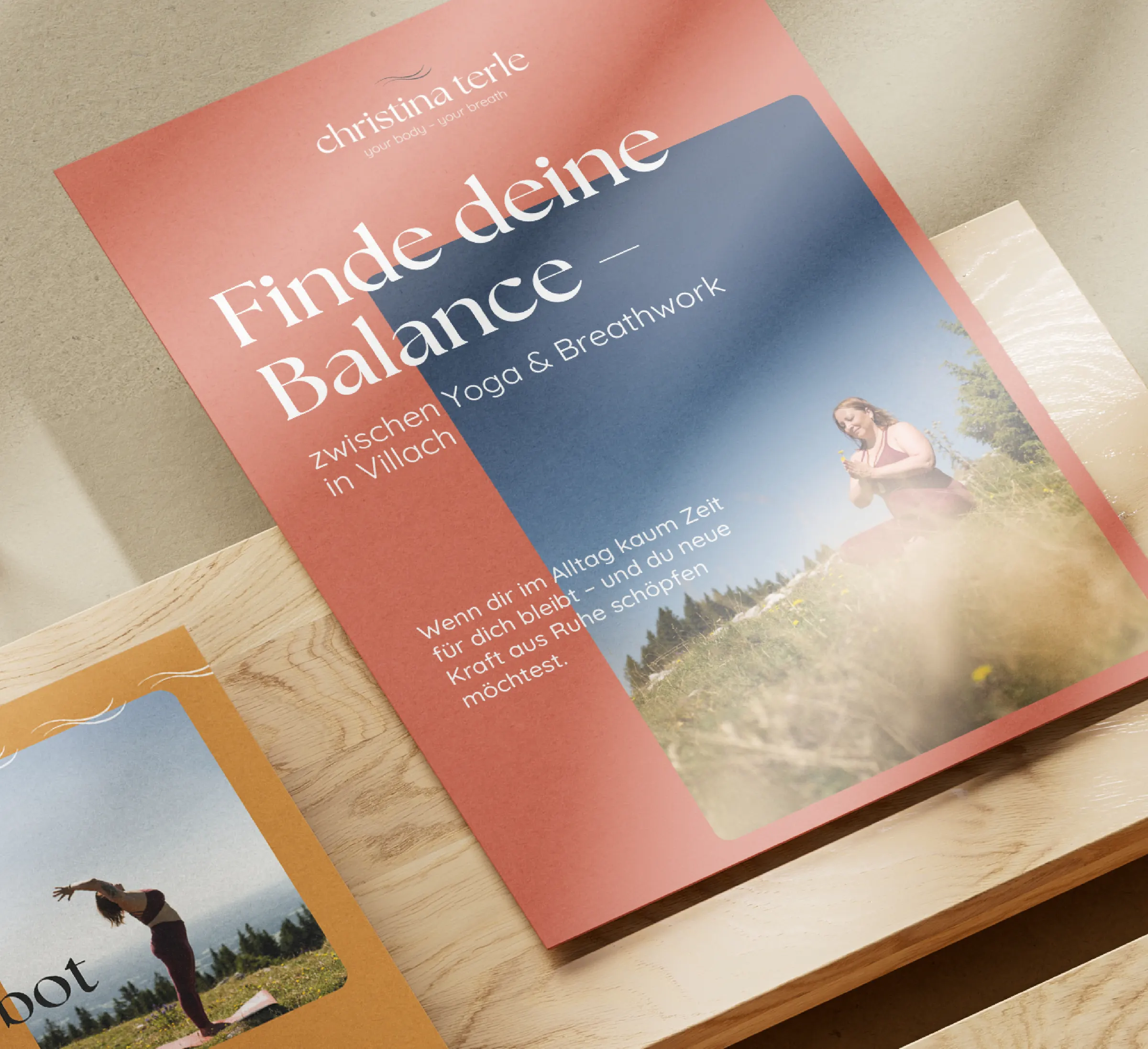 Flyer Christina Terle mit Angebot auf Holz, madea