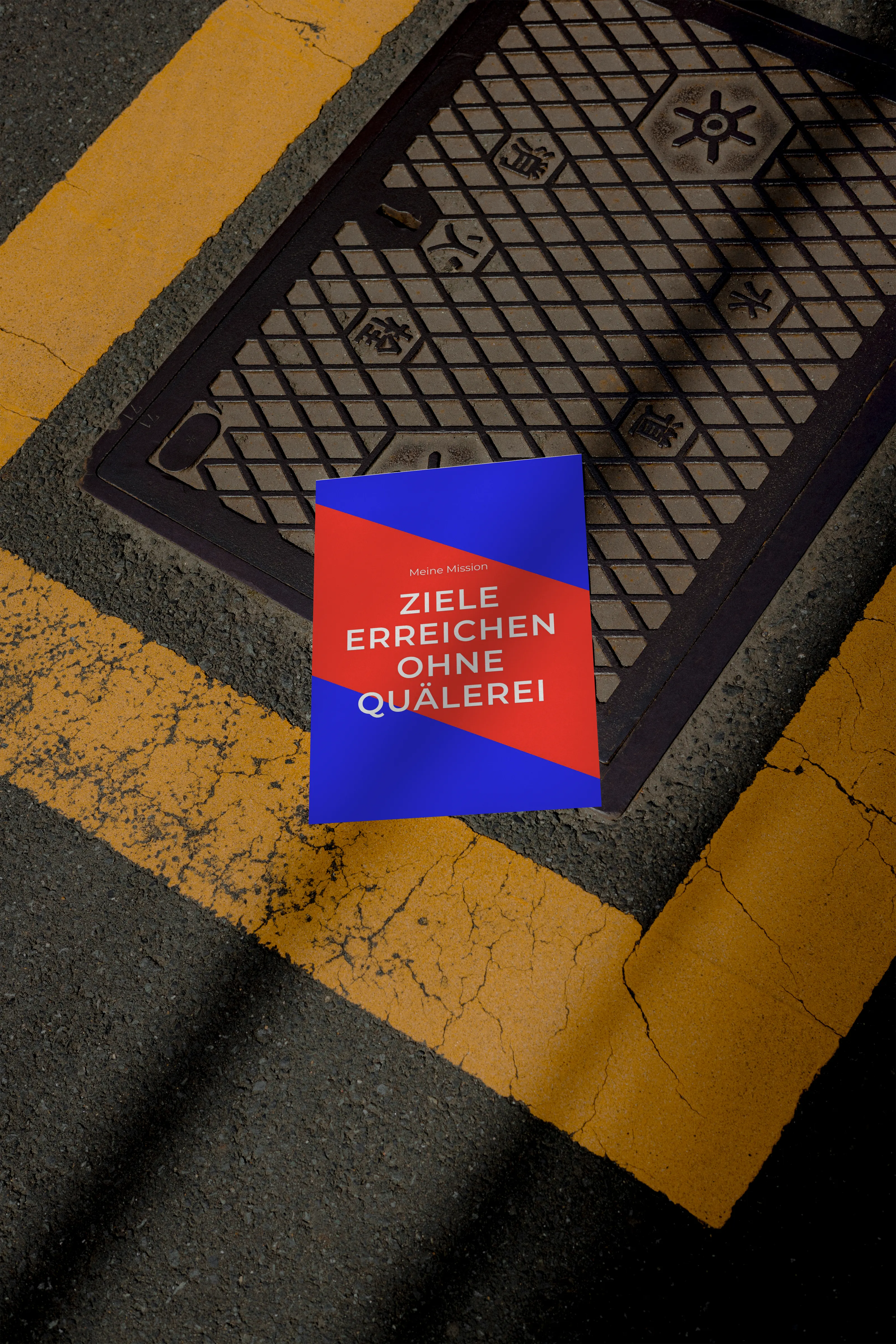 Plakat EBS.FIT: Ziele erreichen ohne Quälerei, auf Asphalt, madea