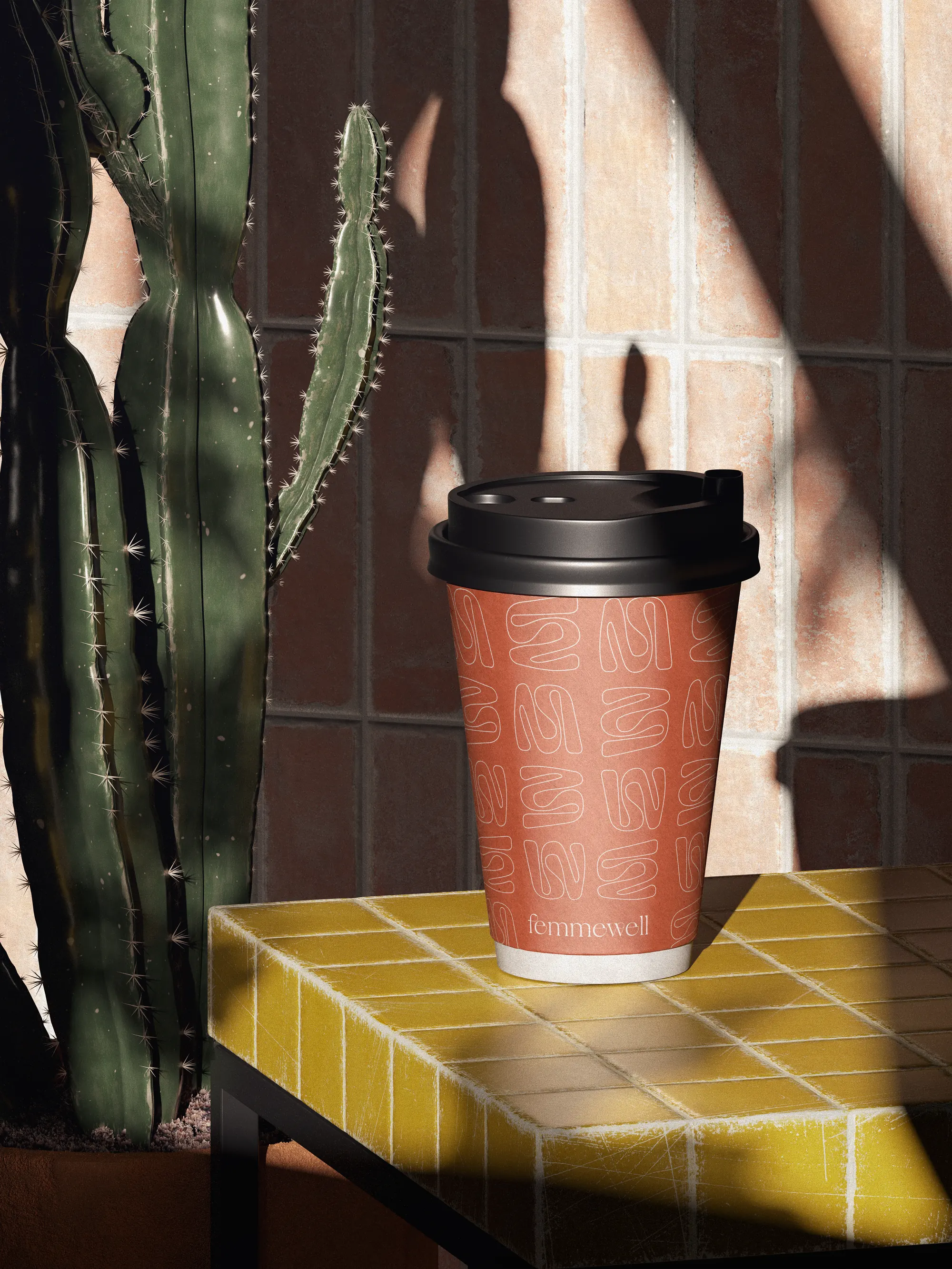 Kaffeebecher mit dem femmewell-Muster in Terrakotta, madea