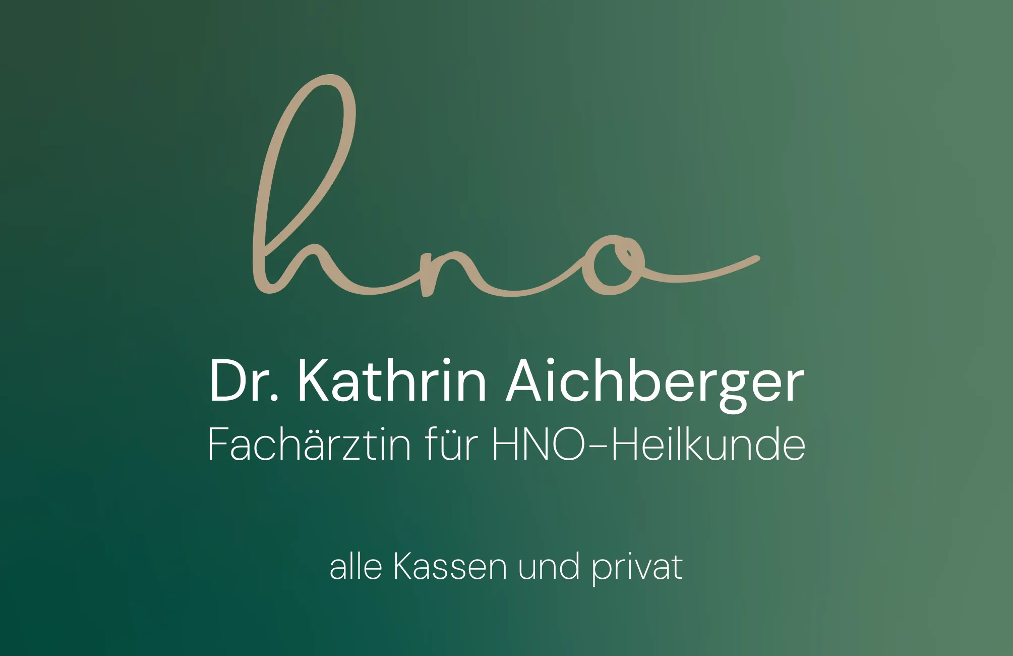Visitenkarte der HNO-Ordination Dr. Aichberger in Grün mit Schriftzug hno, madea
