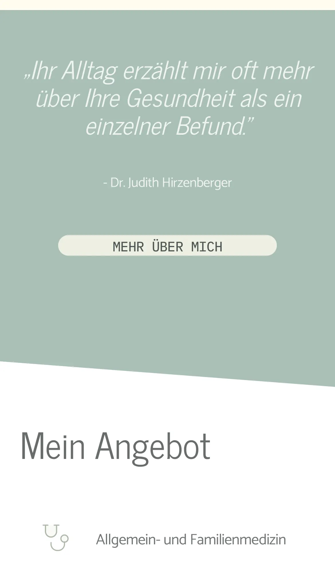 Website von Dr. Judith Hirzenberger am Handy mit ihrem Zitat, madea