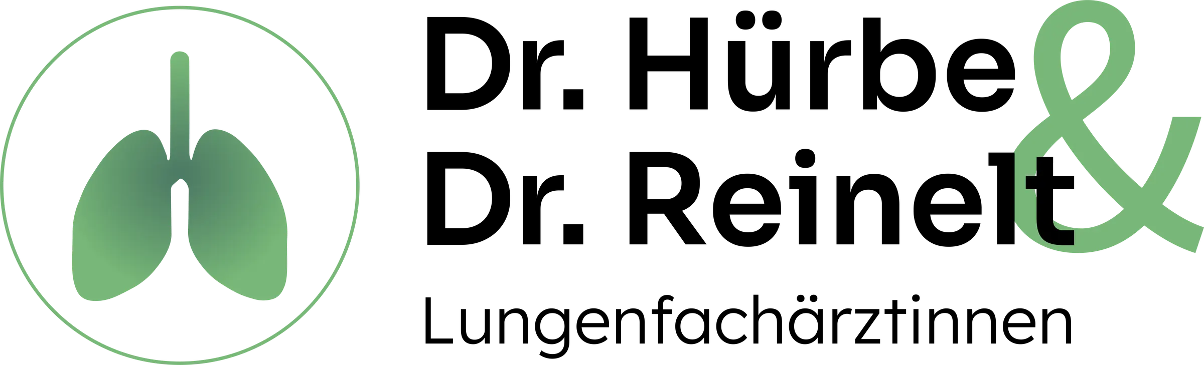 Logo Dr. Hürbe und Dr. Reinelt, Lungenfachärztinnen, mit Lunge im Kreis und grünem &, madea