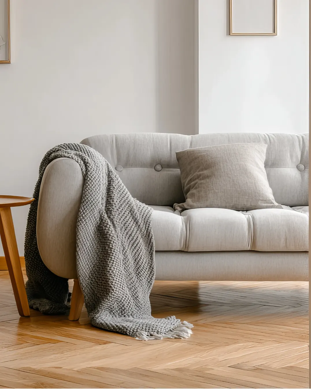 Offene Tür in einen hellen Raum mit Sofa und Decke, Stimmungsbild Praxisraum Zwei, madea
