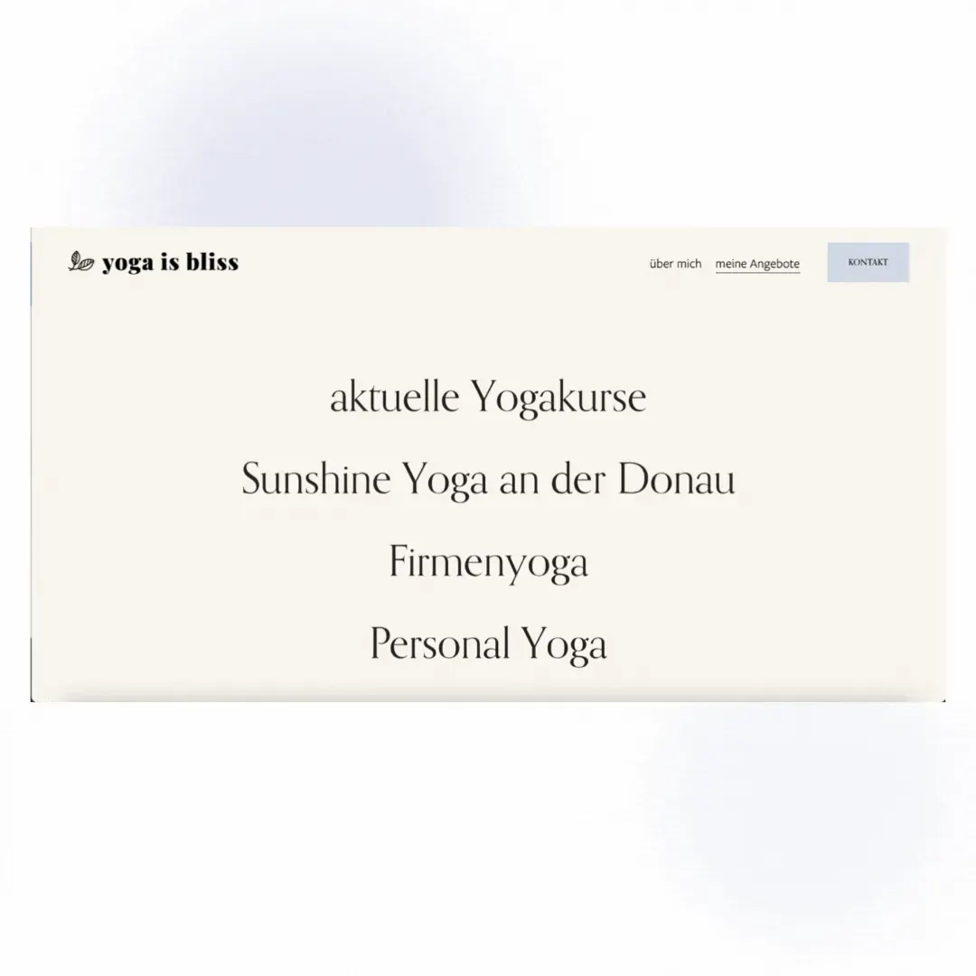 Das Menü der alten Website von Yoga is bliss, madea