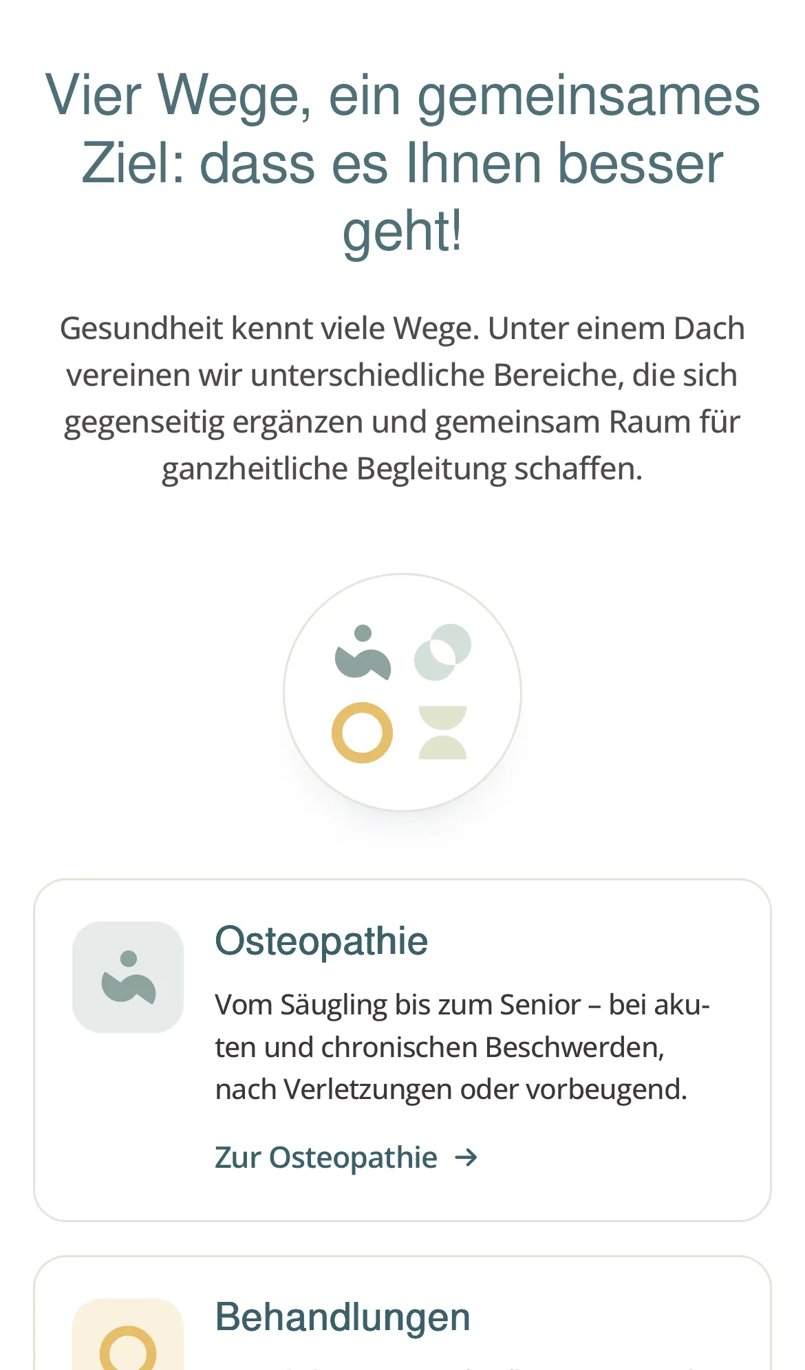Website des Zentrums Wiegand am Handy mit der Zeile „Vier Wege, ein gemeinsames Ziel“, madea